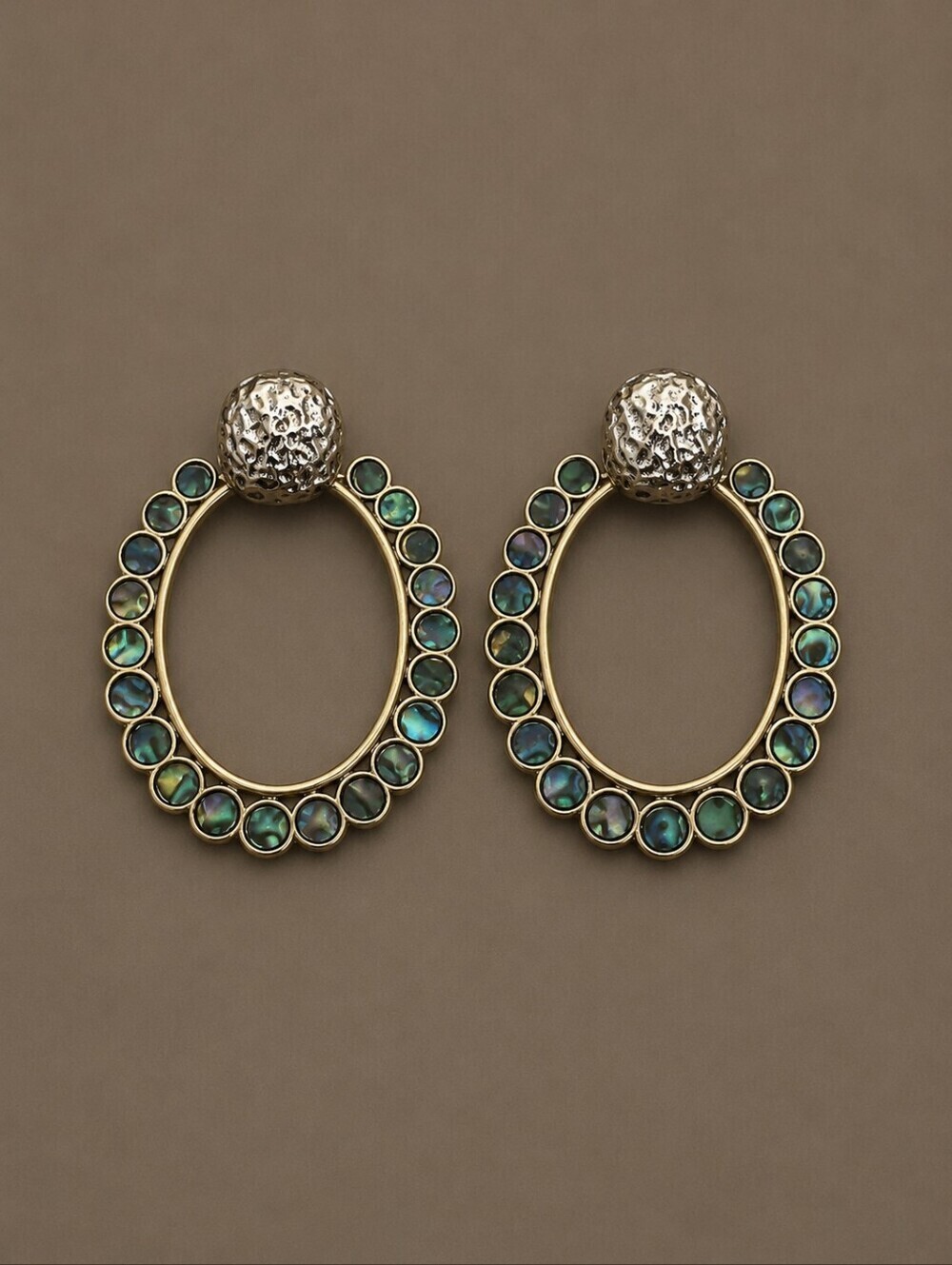 Vintage Abalone Shell Doorknocker Hoop Earrings